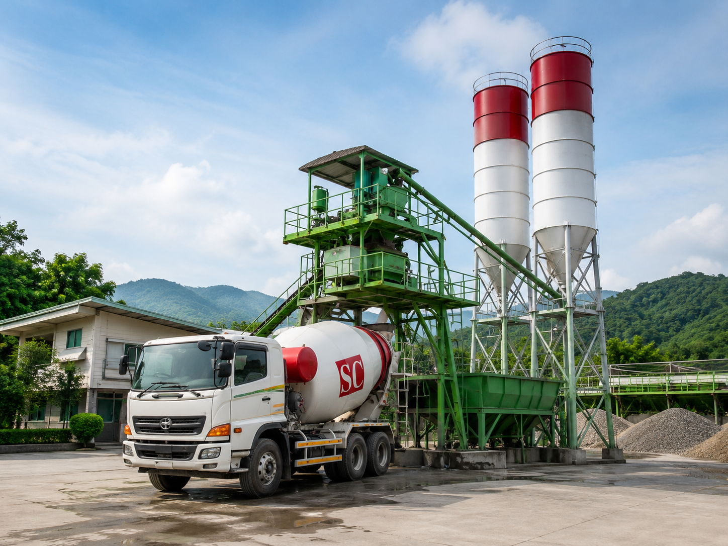 Ready-mix concrete truck at the batching plant