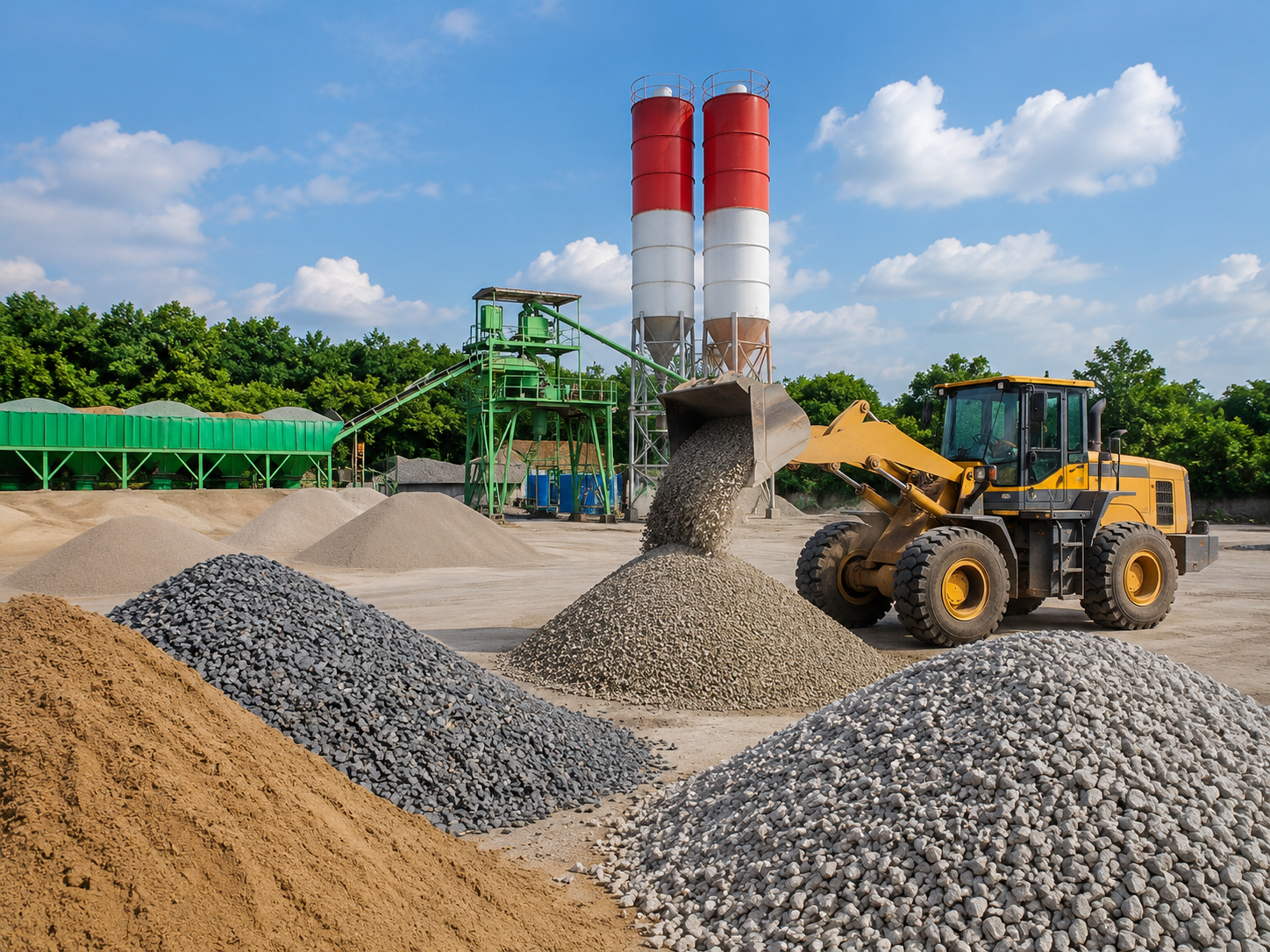 Stone, sand, and fill materials at the plant yard