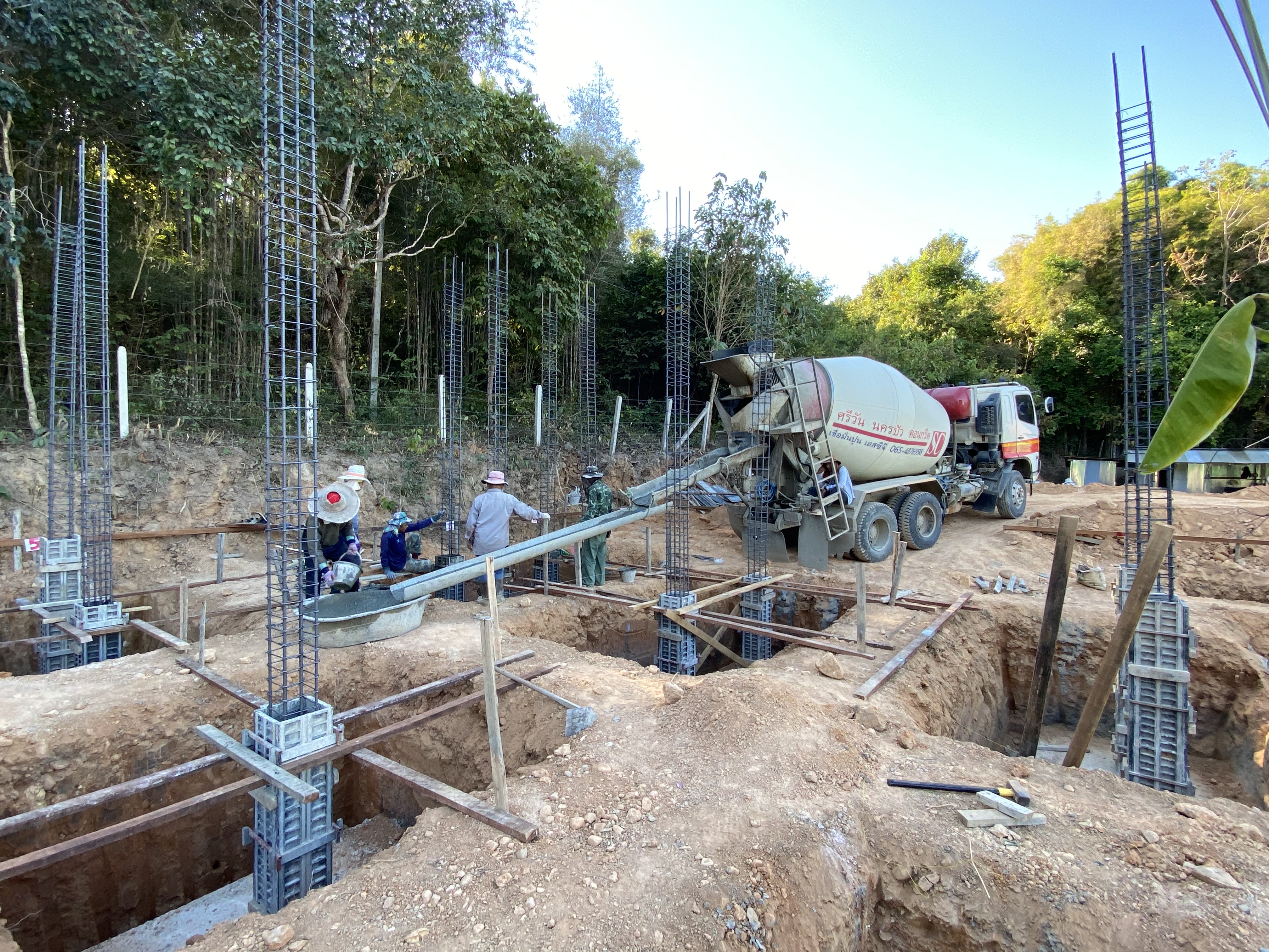 Foundation work with concrete mixer truck